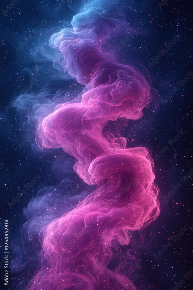 Ethereal purple and blue cosmic clouds intertwining against the starry night sky Ethereal purple and blue cosmic clouds intertwining against the starry night sky