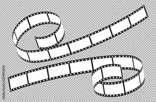 Cinema Film strips reel templates. Retro film strip frame element isolated on transparent background. Video or movie film vintage analog cinema, photograph camera. Abstract vector illustration
