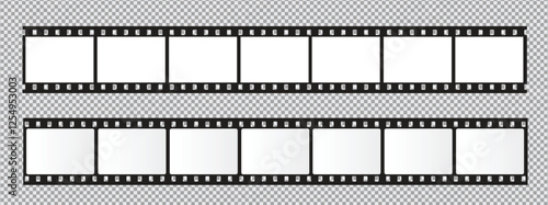 Cinema Film strips reel templates. Retro film strip frame element isolated on transparent background. Video or movie film vintage analog cinema, photograph camera. Abstract vector illustration
