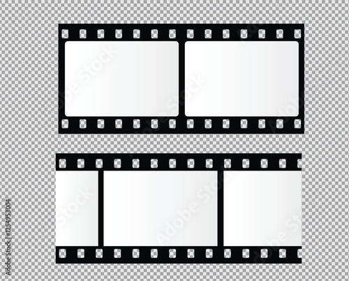 Cinema Film strips reel templates. Retro film strip frame element isolated on transparent background. Video or movie film vintage analog cinema, photograph camera. Abstract vector illustration
