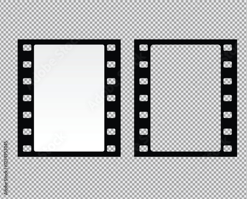 Cinema Film strips reel templates. Retro film strip frame element isolated on transparent background. Video or movie film vintage analog cinema, photograph camera. Abstract vector illustration
