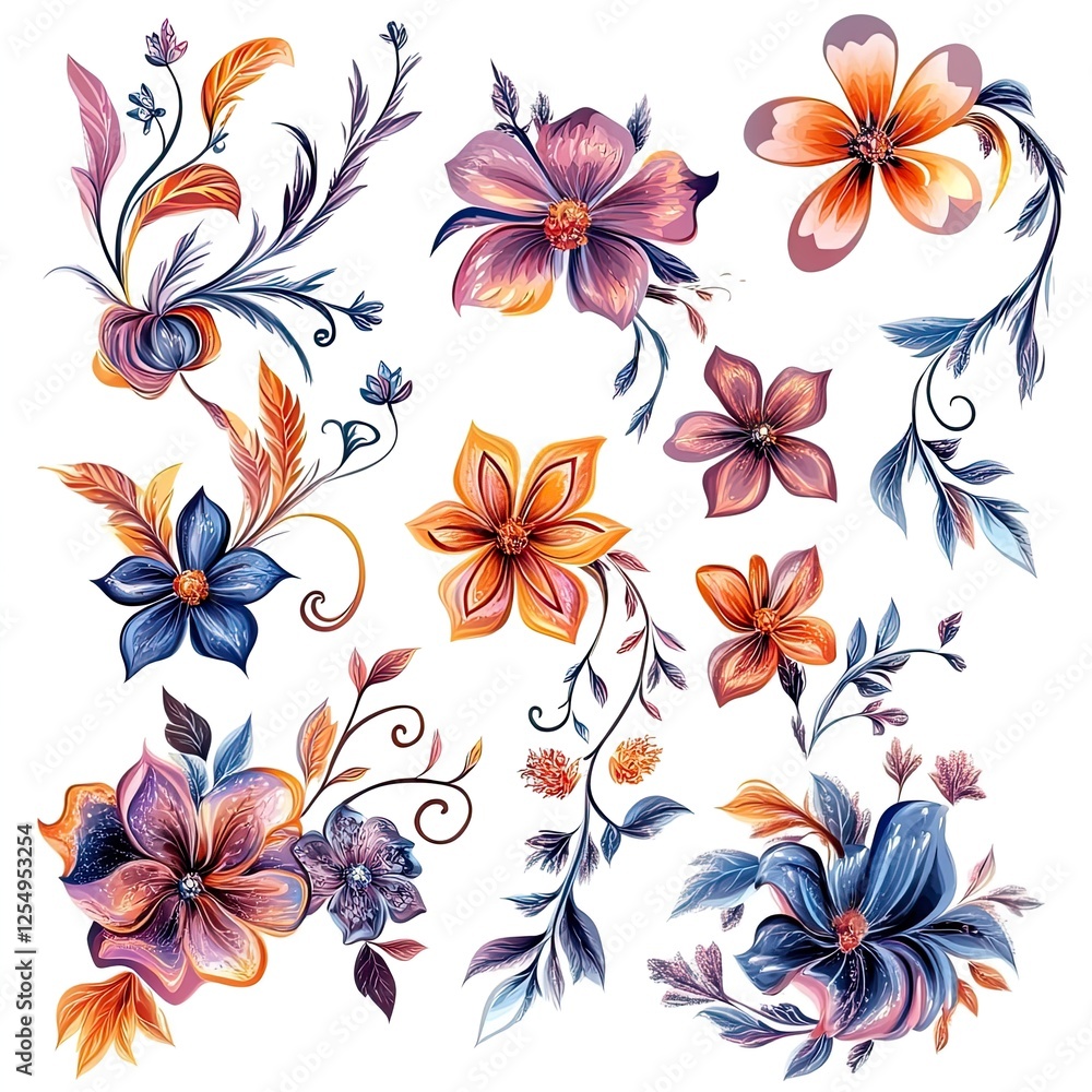 Set of floral Flower pattern isolated on White background Set of floral Flower pattern isolated on White background