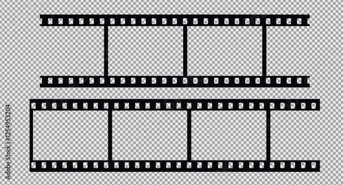 Cinema Film strips reel templates. Retro film strip frame element isolated on transparent background. Video or movie film vintage analog cinema, photograph camera. Abstract vector illustration
