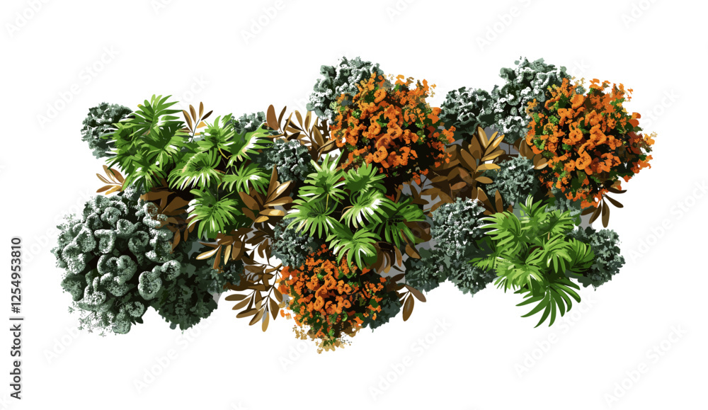 Lush jungle vector illustration, trees from above, orange leaves, cutout backgrounds, PNG, tropical nature, rainforest canopy, dense foliage, wild greenery, botanical, adventure Lush jungle vector illustration, trees from above, orange leaves, cutout backgrounds, PNG, tropical nature, rainforest canopy, dense foliage, wild greenery, botanical, adventure