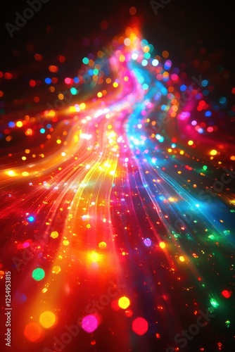 Colorful light trails create a mesmerizing effect in a dark setting with radiant hues and vibrant tones