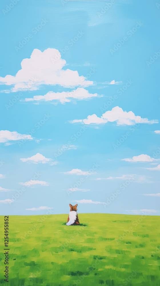 Fototapeta premium Dog at field nature landscape outdoors.