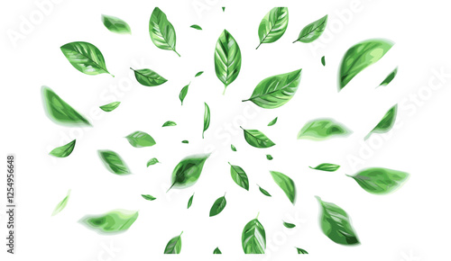 Vector leaves illustration foliage flying refreshing purified, PNG transparent background, nature, green plant, clean environment, organic foliage, natural greenery, fresh air.