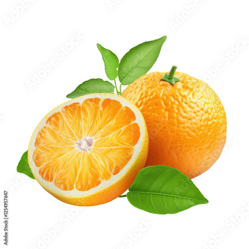 Bergamot orange with leaves isolated on transparent white background, clipping path