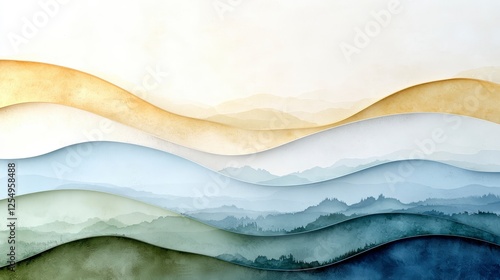 Wallpaper Mural Serene Waves of Colorful Mountain Layers and Soft Gradient Tones in Tranquil Nature Landscape Illustration Torontodigital.ca