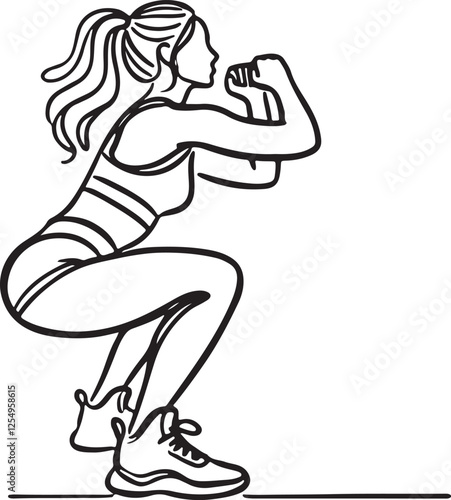 Line Drawing of a Woman Squatting