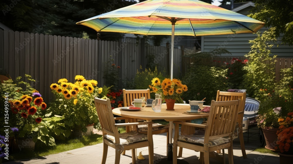 Obraz premium dining backyard table with umbrella