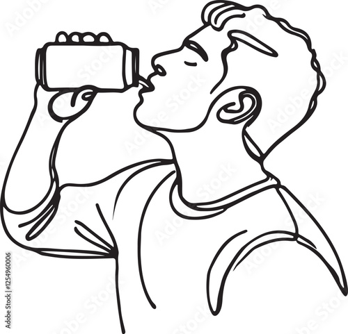 Line Drawing of Man Drinking Soda Can