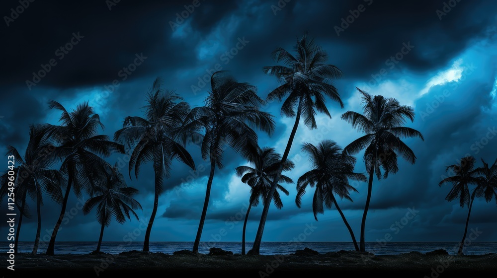 Obraz premium dramatic blue palm trees