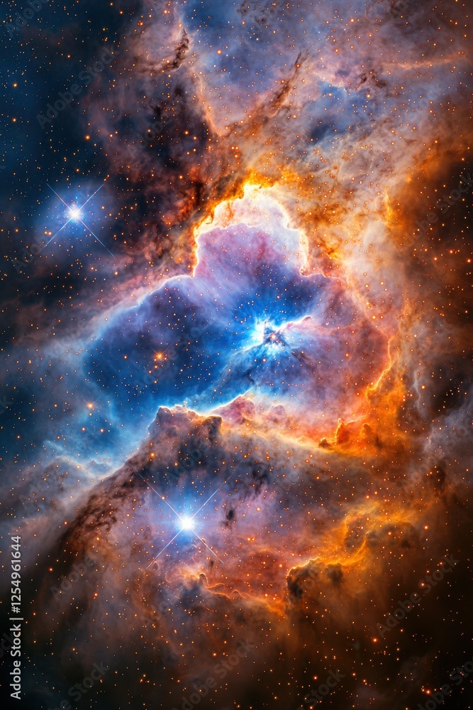 Obraz premium Cosmic cloud formation showcasing vibrant colors and star birth in a distant galaxy