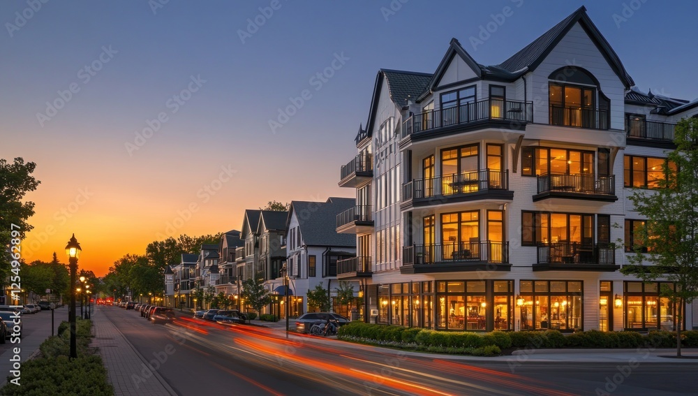Charming Town at Sunset: Lakeside Luxury Apartments Charming Town at Sunset: Lakeside Luxury Apartments