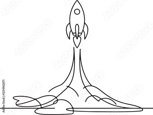 Rocket Spaceship Takeoff Line Art Design