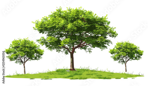 big green tree on grass, transparent background, eco-friendly environment, natural landscape, outdoor scene, tree cut out, green nature background photo