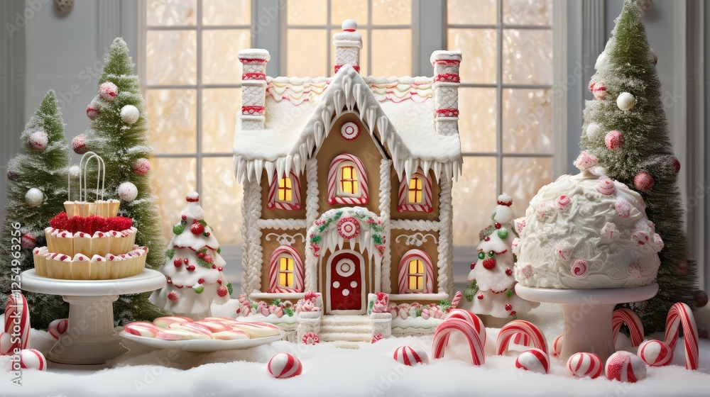 Naklejka premium table white gingerbread house