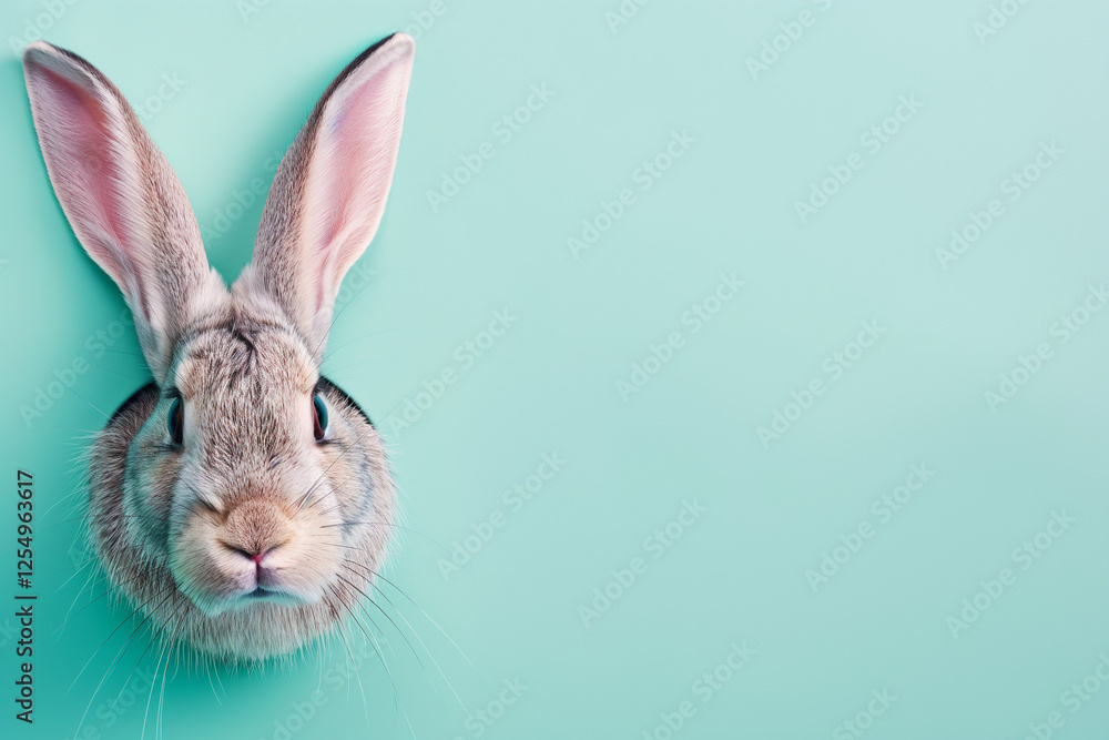 Fototapeta premium A rabbit on a pastel blue background. Easter Day. 3D rendering.