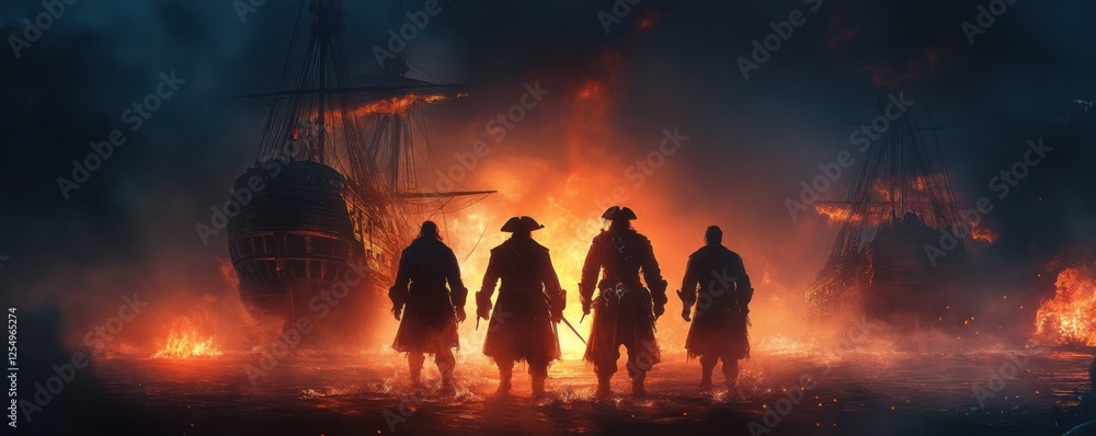 Fototapeta premium Pirates of the Burning Sea: A Night of Treachery and Fire