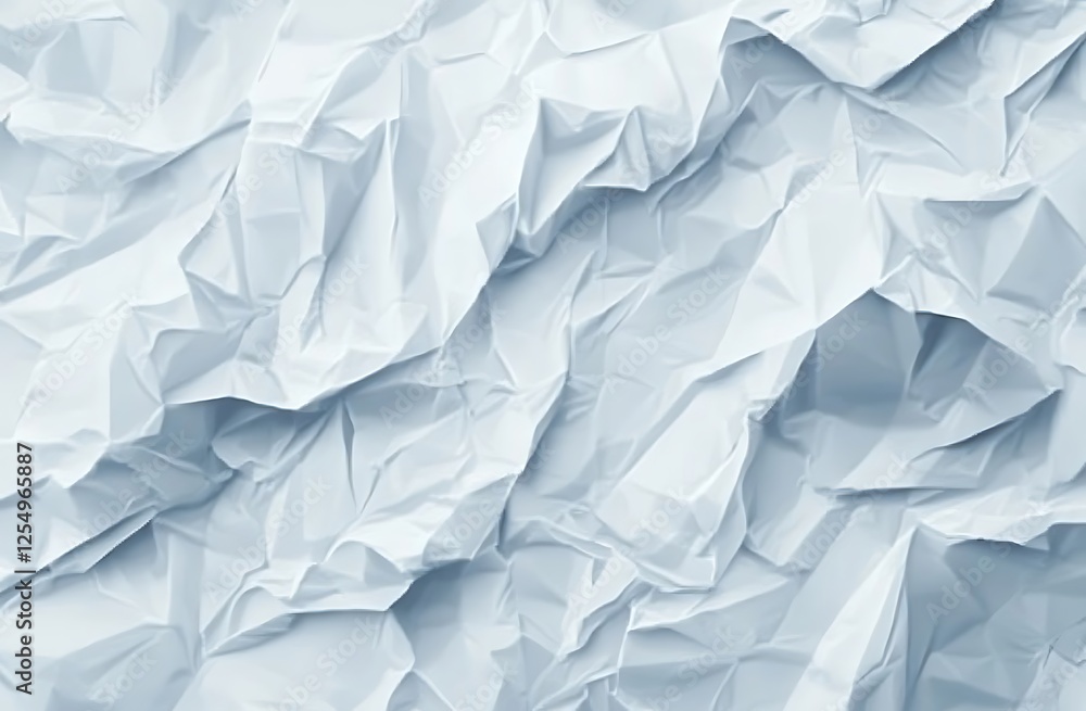 Fototapeta premium White Crumpled Paper Texture Background – Wrinkled Surface with High Contrast Shadows, Minimalist Art, Macro Photography, Monochromatic Abstract Patterns, Sculptural Paper