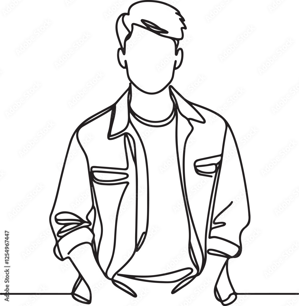 Modern Line Drawing of Young Entrepreneur Wearing Casual Clothes