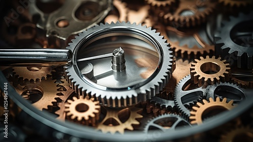 mechanisms gears in magnifying glass photo