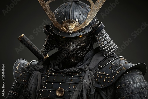 Mysterious samurai warrior in dark armor.