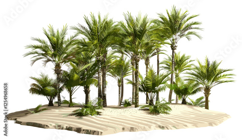 Palm trees, desert ground, sand, forest, vector illustration, cutout backgrounds, tropical landscape, nature, sunny day, exotic environment, outdoor scenery, vacation vibes