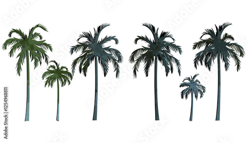 Palm trees vector illustration shapes, cut out png file, transparent background, tropical palm silhouette, beach palm design, nature vector, island tree shape, tropical scenery