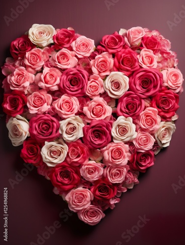 Vertical top view red and pink rose love and wedding decoration Valentines day background