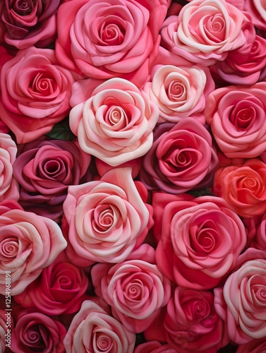 Vertical top view red and pink rose love and wedding decoration Valentines day background