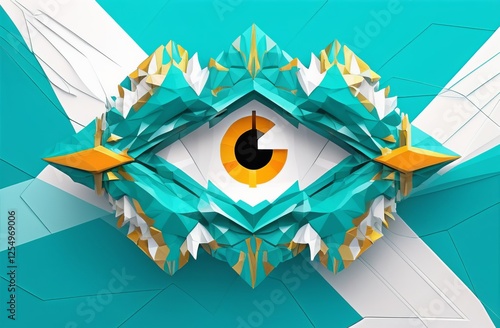 Abstract eye symbol made of geometric shapes on turquoise background