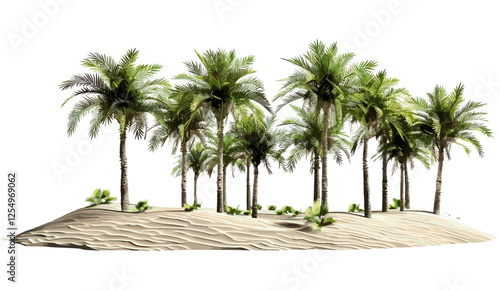 Palm trees, tropical forest, sand desert, nature scene, vector illustration, cutout background, outdoor landscape, exotic vibes, sunny weather, tropical beach