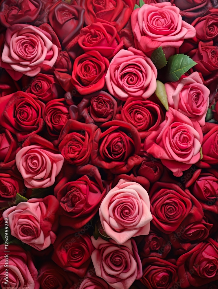 Vertical top view red and pink rose love and wedding decoration Valentines day background Vertical top view red and pink rose love and wedding decoration Valentines day background