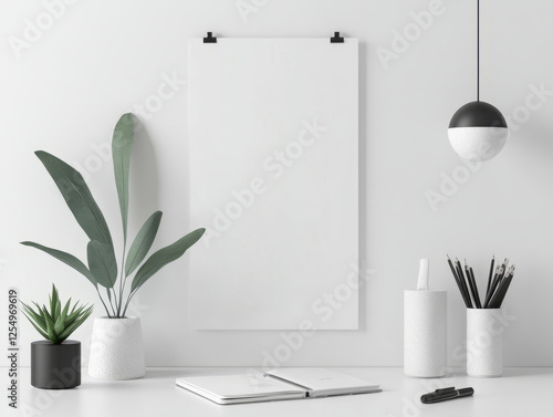 Minimalist workspace with a wall-mounted planner and sleek decor.
