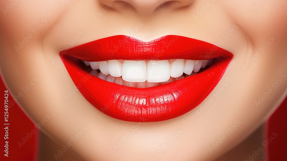 Obraz premium close red lipstick smile