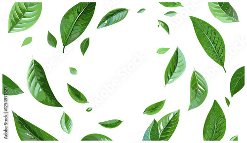 Realistic leafs flying movement, vector illustration, swirl around circles, cutout backgrounds, autumn foliage, seasonal backdrop, nature elements, isolated graphics, eco design, wind flow
