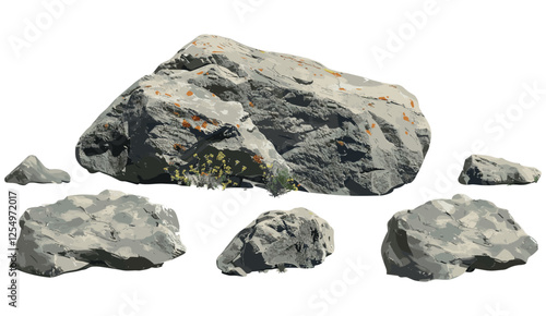 Realistic nature rock shape vector illustration, transparent background, stone texture, natural elements, rocks, geological formations, nature scene, landscape design