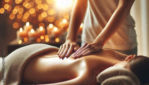 Wallpaper Mural Healthy Side view of a person receiving a back massage on a massage table, with the masseuse's hands gliding1 Torontodigital.ca