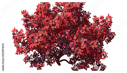 Autumn leaves tree vector, cutout view from above, red tree leaves, transparent background, seasonal foliage, isolated tree, nature tree, fall foliage design, nature illustration