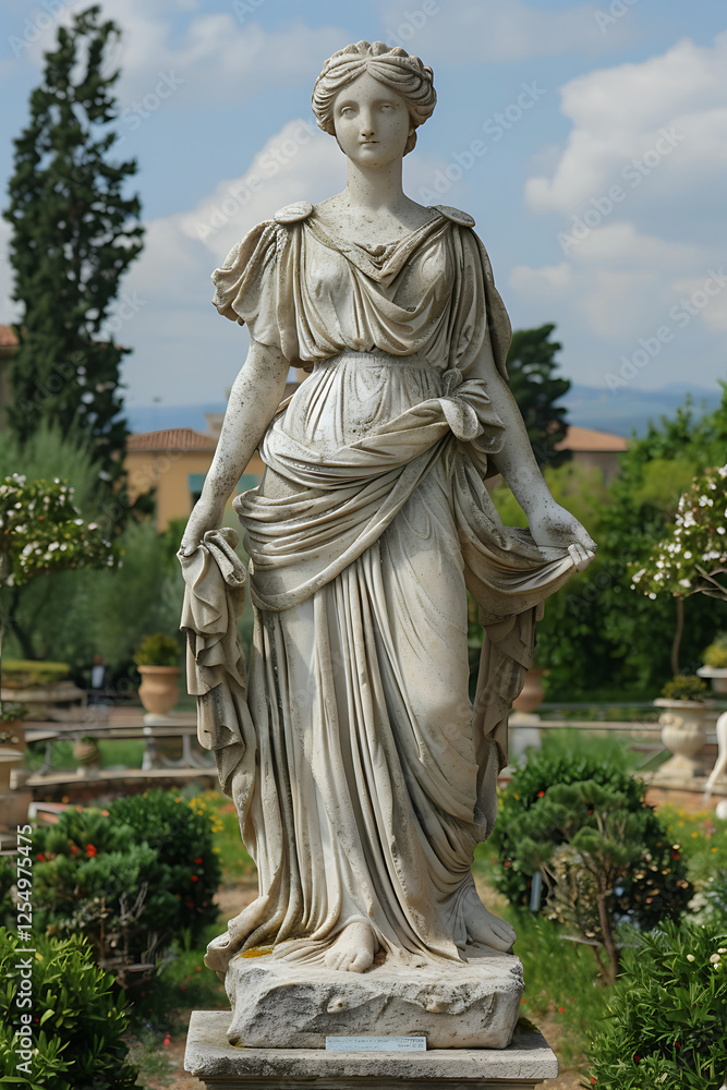 Ancient Greek goddess Calypso statue in a lush garden. Mythological nymph known for her role in Homer's Odyssey, symbolizing beauty, mystery, and the allure of the sea.
Ancient Greek goddess Calypso statue in a lush garden. Mythological nymph known for her role in Homer's Odyssey, symbolizing beauty, mystery, and the allure of the sea.