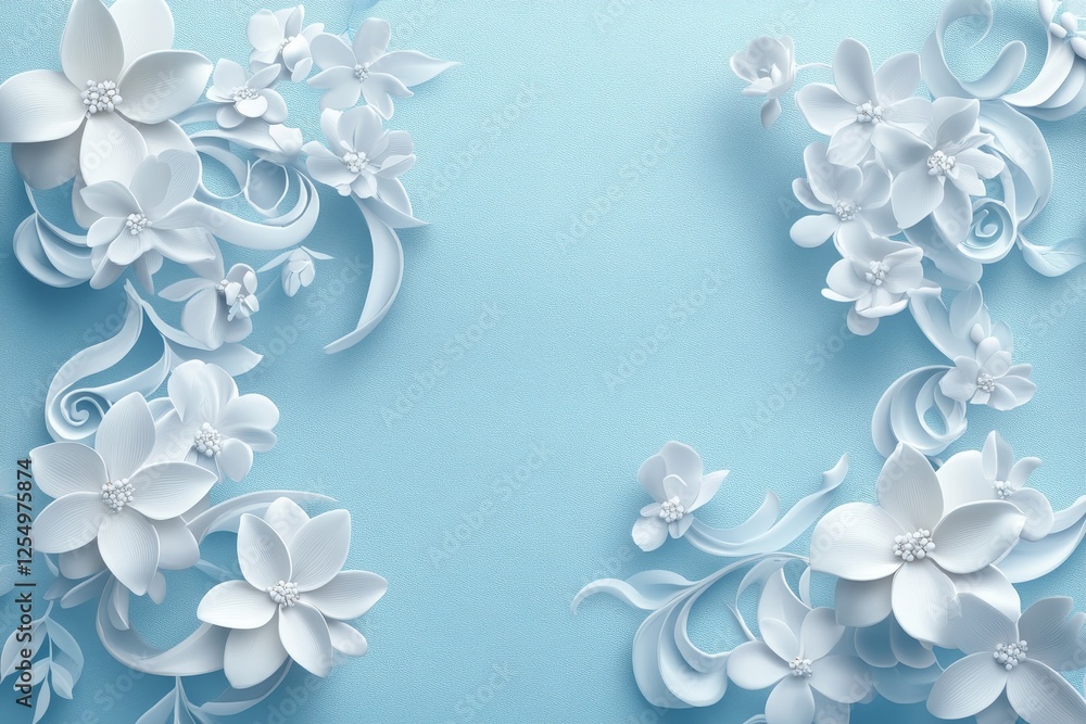 Vector illustration of elegant white floral swirls on a vibrant blue background for design projects Vector illustration of elegant white floral swirls on a vibrant blue background for design projects