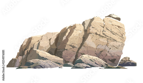 Vector art of rock stones on beach, cutout backgrounds, beach stones, sandy terrain, ocean rocks, coastal scenery, shore landscape, stone formations