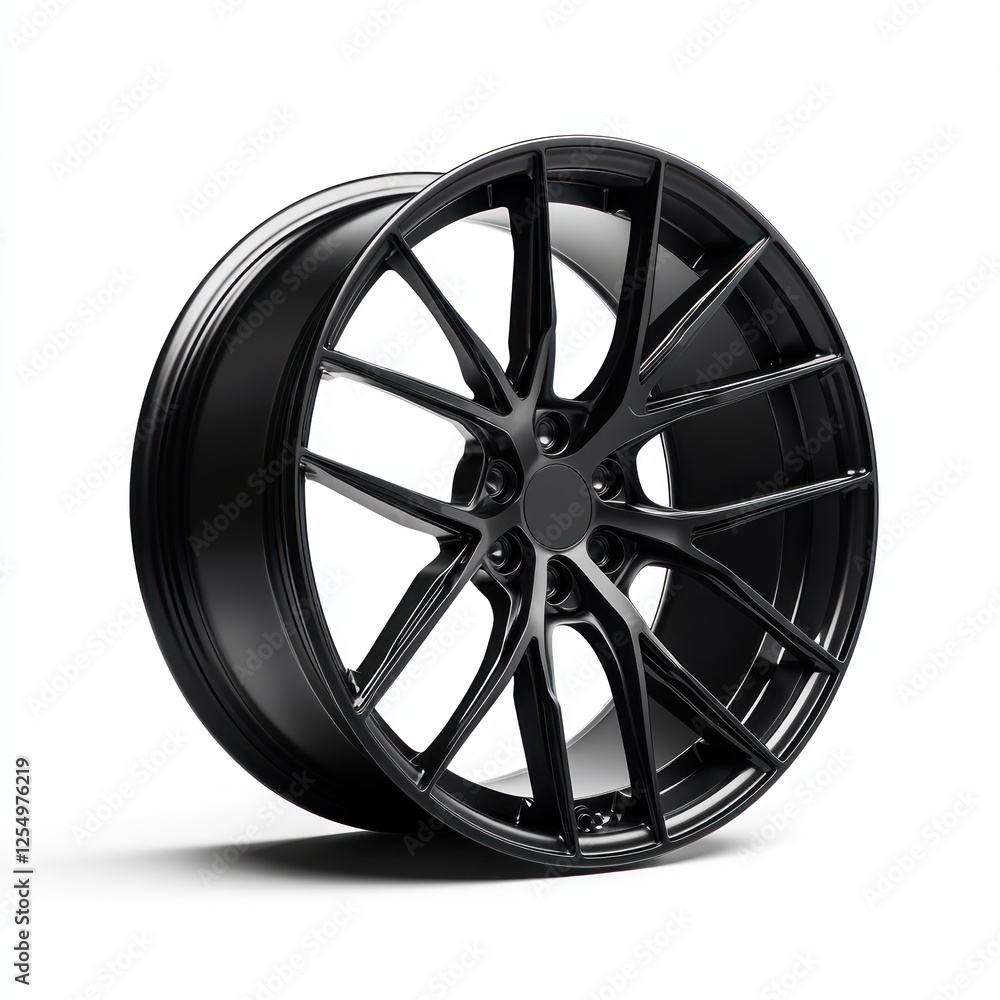 Obraz premium Black alloy wheel isolated on white. Auto part