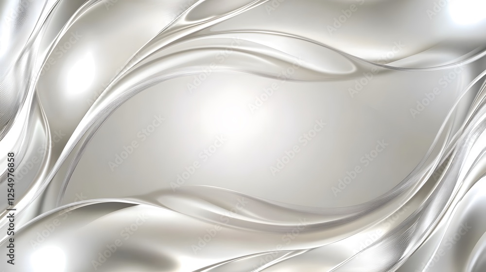 Fototapeta premium Abstract white and silver wavy lines frame a smooth background