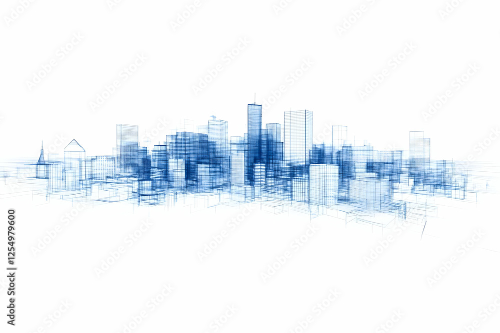 Obraz premium Blueprint Cityscape 3D Illustration