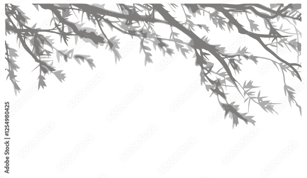 Vector illustration of tree branches, leaves shadow movement, nature elements on transparent background, organic graphics, nature textures Vector illustration of tree branches, leaves shadow movement, nature elements on transparent background, organic graphics, nature textures