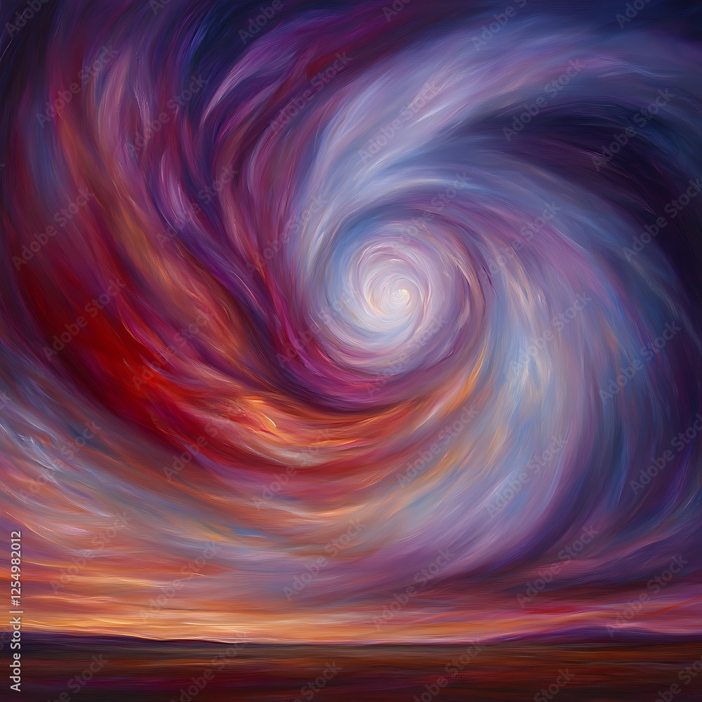 Ethereal Vortex Sky Oil Painting with Abstract Swirls Red and Purple Hue Atmospheric Illusion Art Ethereal Vortex Sky Oil Painting with Abstract Swirls Red and Purple Hue Atmospheric Illusion Art