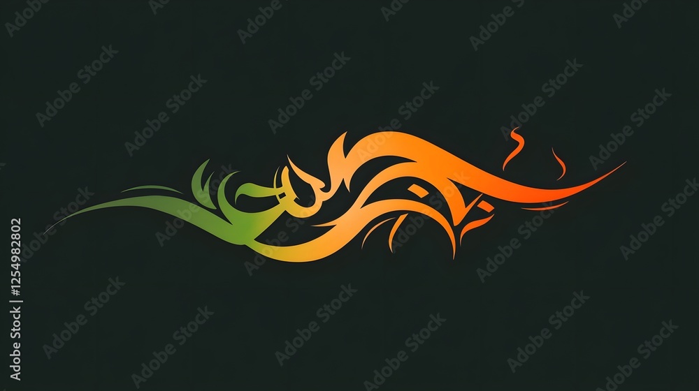 Fototapeta premium Abstract shapes in green, orange, and teal on a black background 